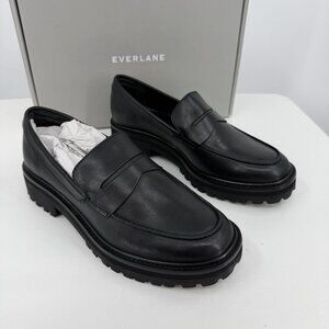 Everlane The Lug Loafer in Black Leather size 9 Women's Chunky Heel